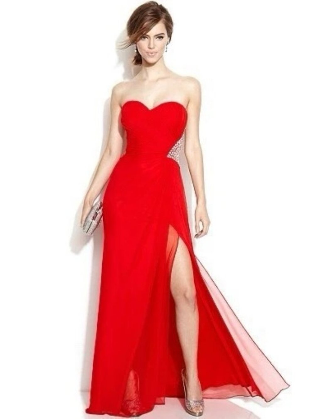 Xscape, Sz 12P, Orange Evening Gown Strapless Dress- NEW W/TAGS